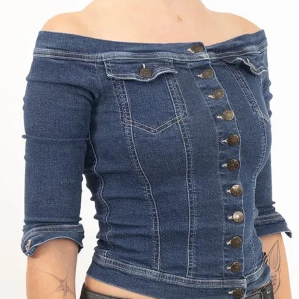 **RARE** VINTAGE plein sud Off Shoulder Jean Top
